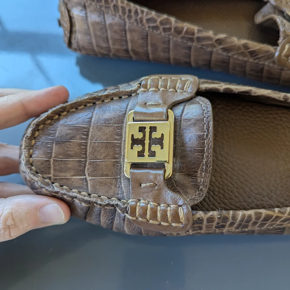 Tory Burch Kendrick Brown Croc Leather Driving‎ Loafers 6.5